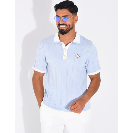 Polo côtelé à trèfle et boutons perle