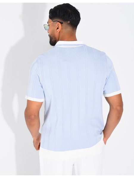 Polo côtelé à trèfle et boutons perle