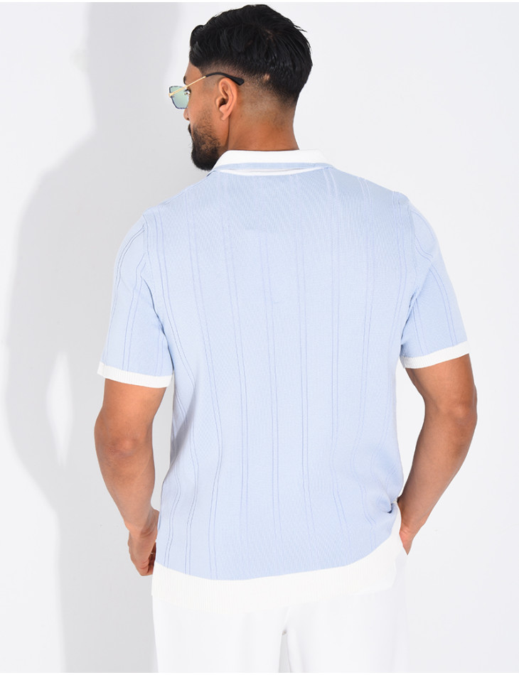 Polo côtelé à trèfle et boutons perle