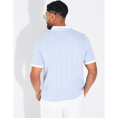 Polo côtelé à trèfle et boutons perle