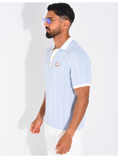 Polo côtelé à trèfle et boutons perle