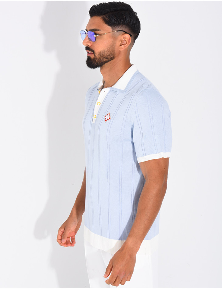 Polo côtelé à trèfle et boutons perle