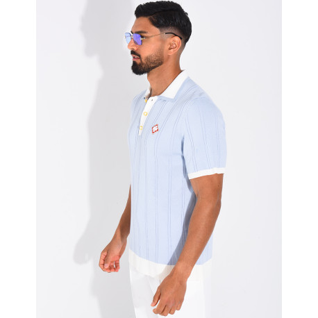 Polo côtelé à trèfle et boutons perle