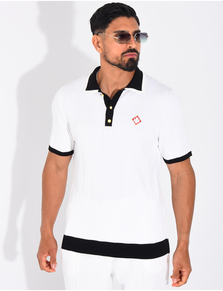 Polo côtelé à trèfle et boutons perle