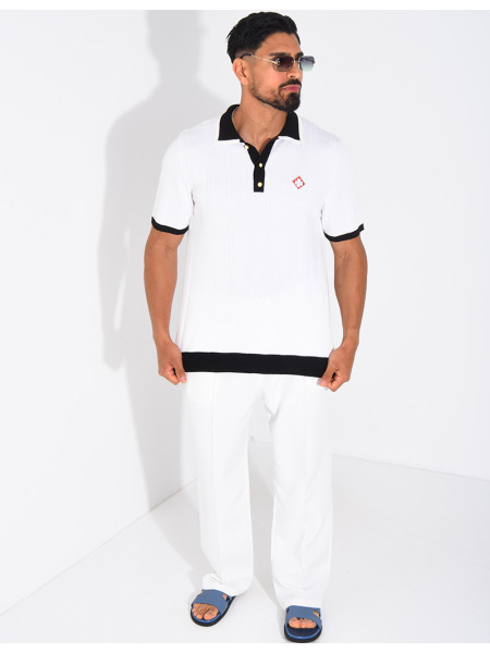 Polo côtelé à trèfle et boutons perle