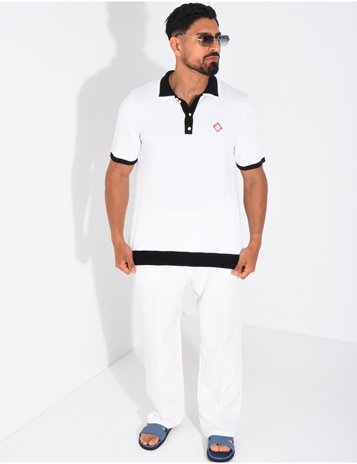 Polo côtelé à trèfle et boutons perle