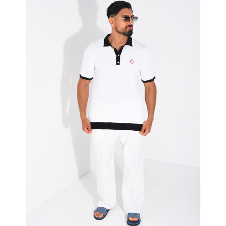 Polo côtelé à trèfle et boutons perle