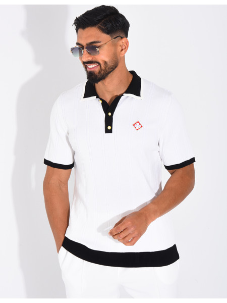 Polo côtelé à trèfle et boutons perle