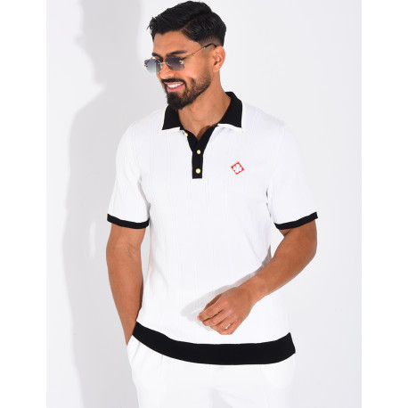 Polo côtelé à trèfle et boutons perle