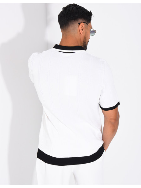 Polo côtelé à trèfle et boutons perle