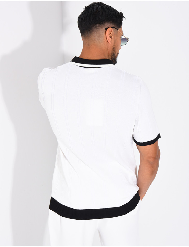 Polo côtelé à trèfle et boutons perle