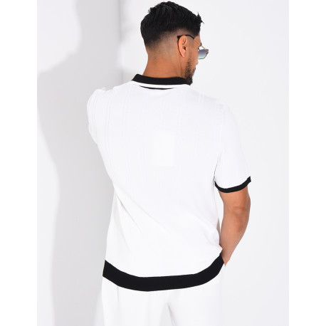 Polo côtelé à trèfle et boutons perle