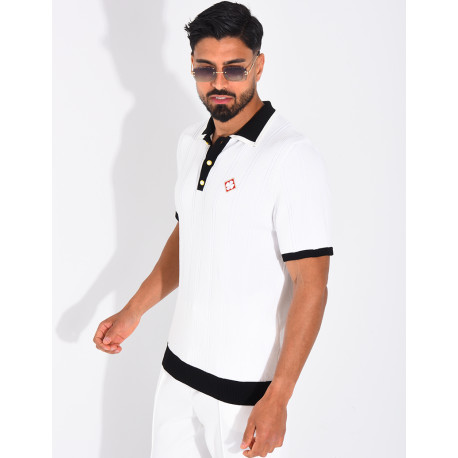 Polo côtelé à trèfle et boutons perle