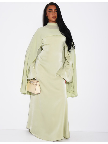 Premium satin dress and matching voile cape set