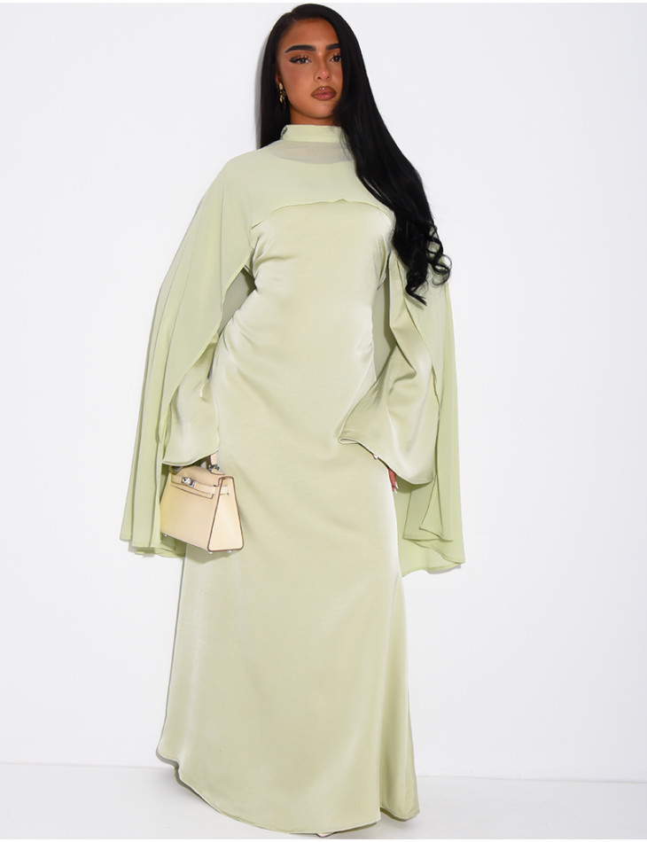 Premium satin dress and matching voile cape set