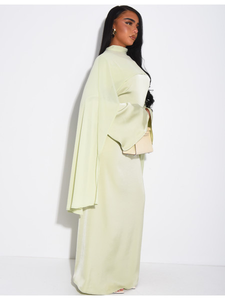 Premium satin dress and matching voile cape set