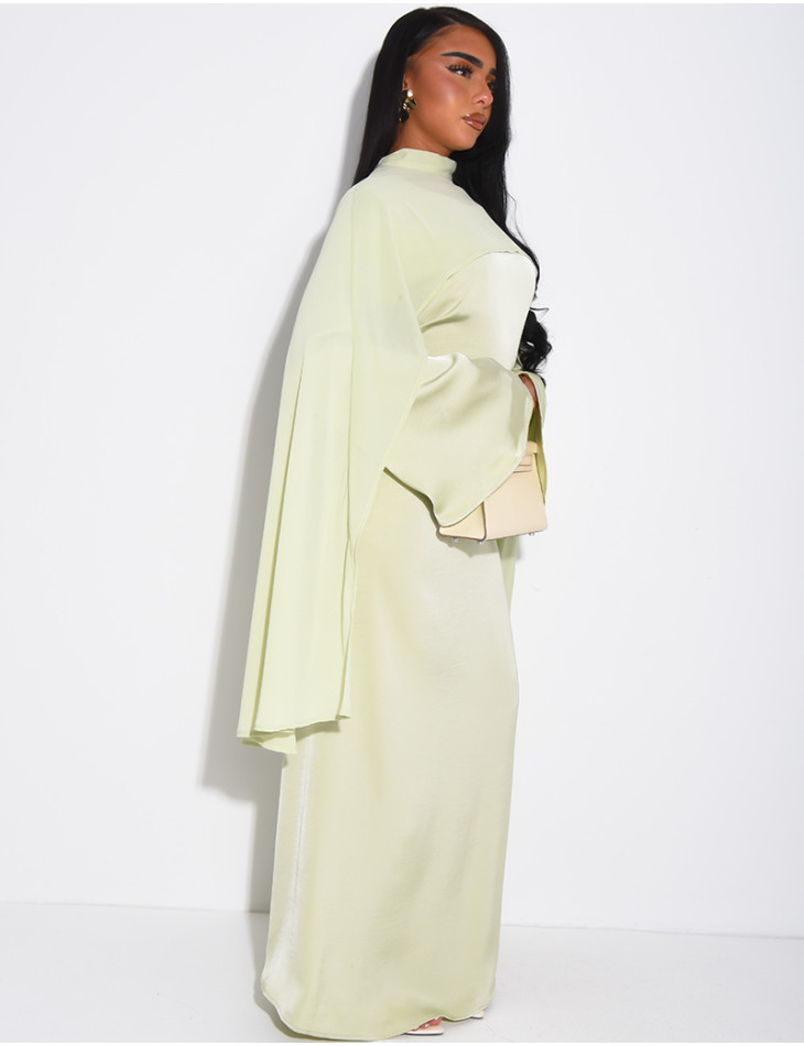 Premium satin dress and matching voile cape set
