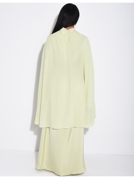 Premium satin dress and matching voile cape set