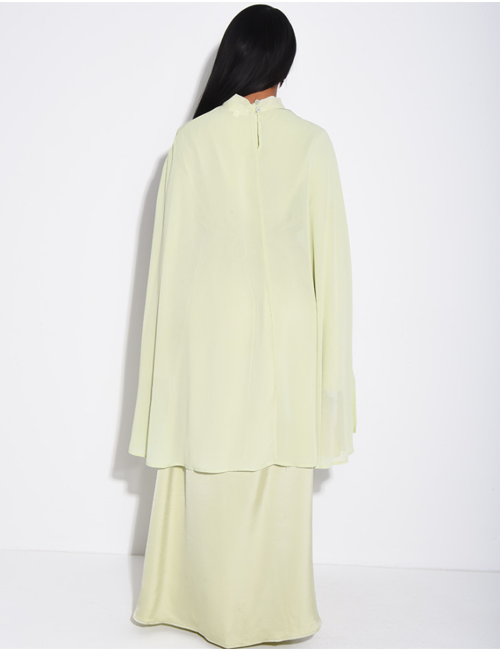 Premium satin dress and matching voile cape set