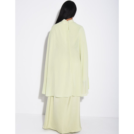 Premium satin dress and matching voile cape set