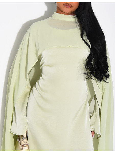 Premium satin dress and matching voile cape set