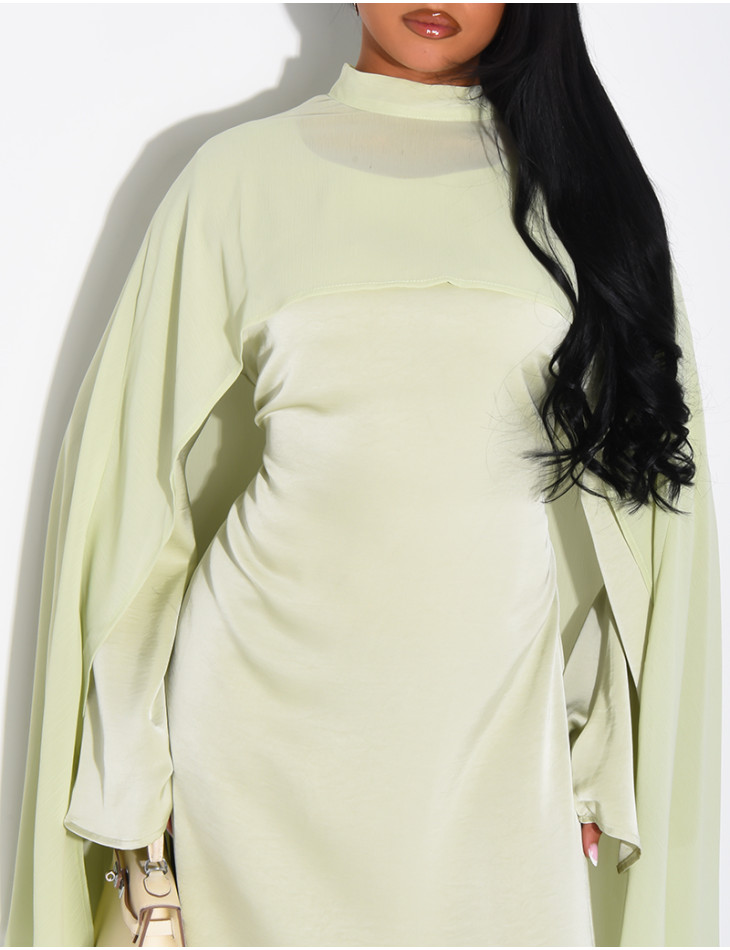 Premium satin dress and matching voile cape set
