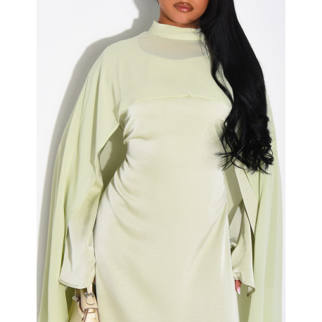 Premium satin dress and matching voile cape set
