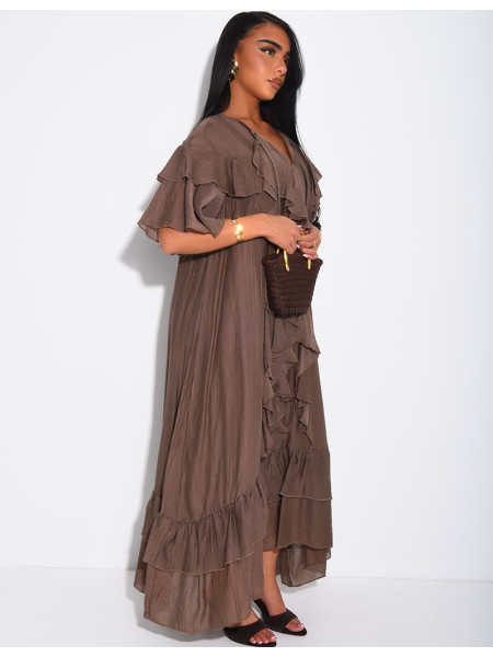 Langes Kleid aus Voile mit Rüschen