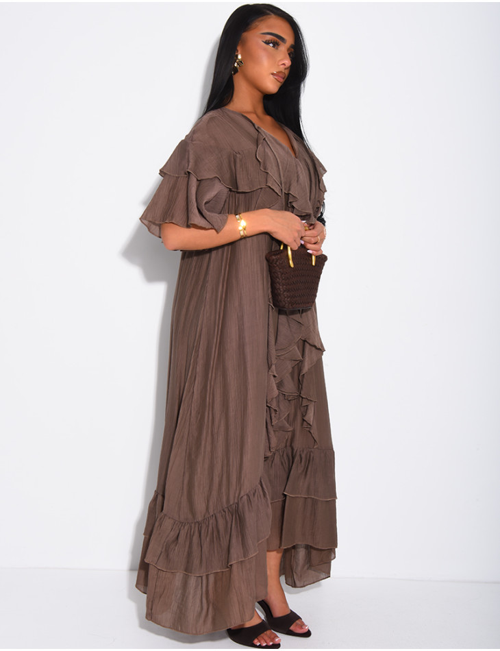 Langes Kleid aus Voile mit Rüschen