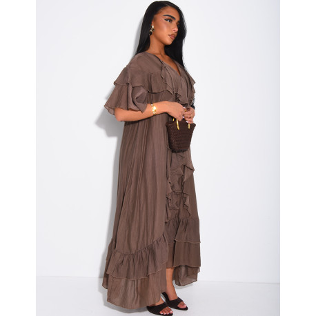 Langes Kleid aus Voile mit Rüschen