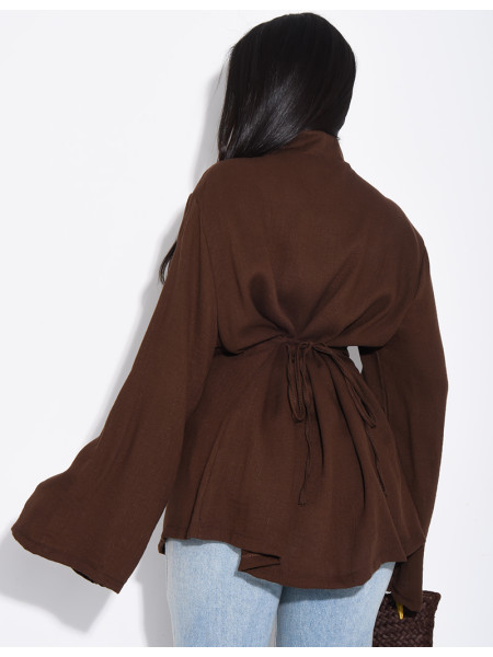 Bluse mit Stehkragen und Bändern, die am Rücken gebunden werden