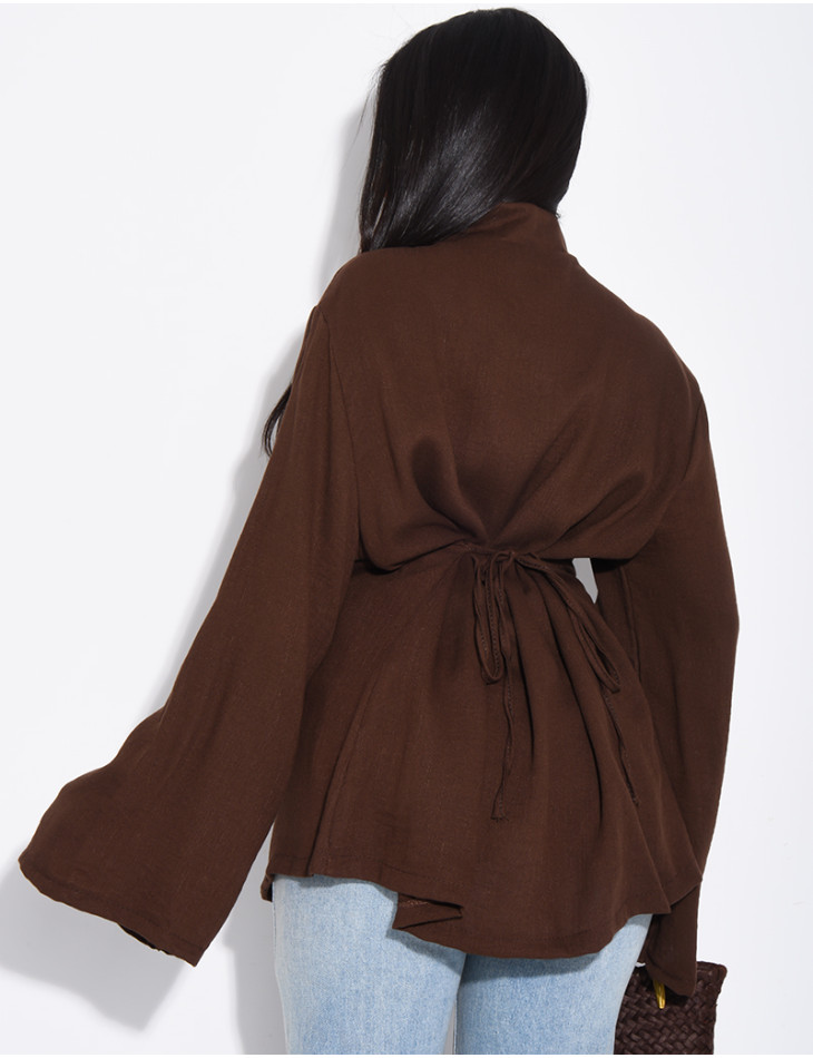 Bluse mit Stehkragen und Bändern, die am Rücken gebunden werden
