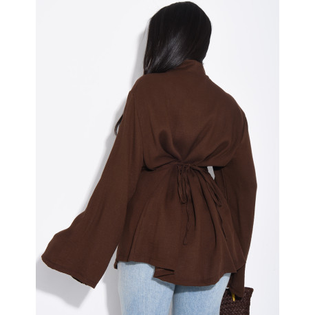 Bluse mit Stehkragen und Bändern, die am Rücken gebunden werden