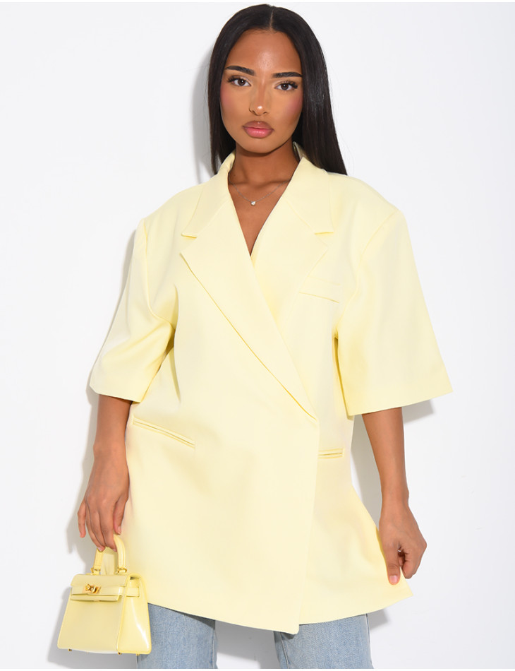 Blazer premium oversize croisé à manches courtes