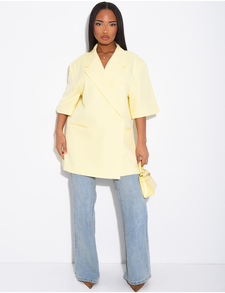 Blazer premium oversize croisé à manches courtes