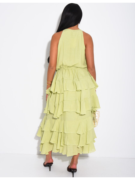 Robe sans manche en coton à volants et lacets