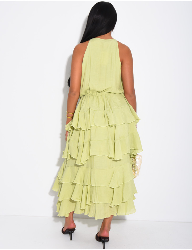 Robe sans manche en coton à volants et lacets