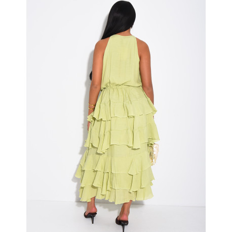 Robe sans manche en coton à volants et lacets