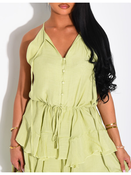 Robe sans manche en coton à volants et lacets