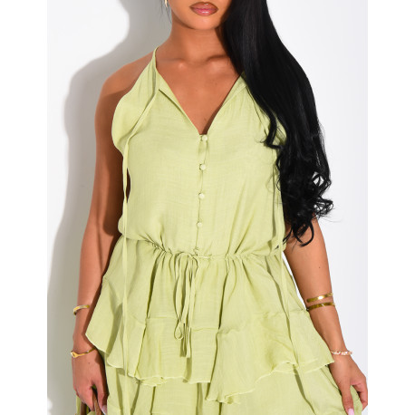 Robe sans manche en coton à volants et lacets