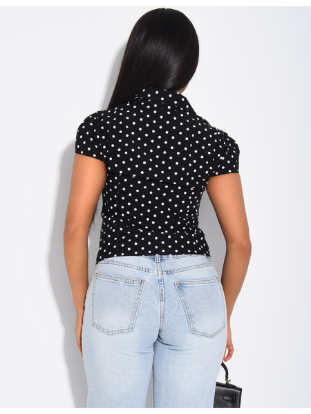 Kurzärmelige Bluse mit Rüschen und Punktmuster