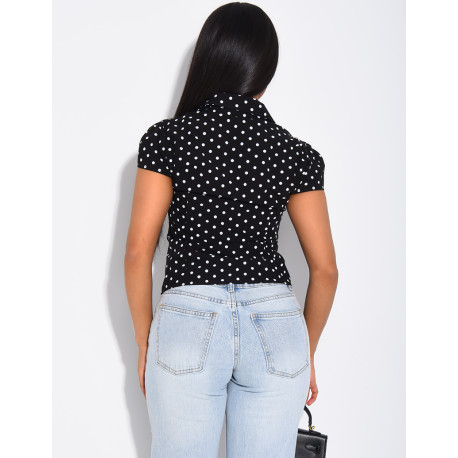 Kurzärmelige Bluse mit Rüschen und Punktmuster