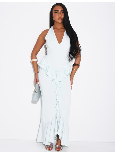 Fitted backless dress with ruffles