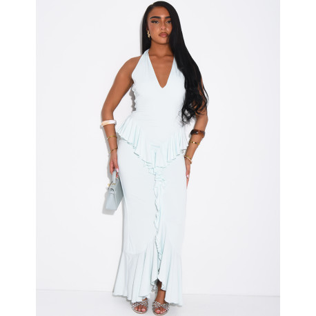 Fitted backless dress with ruffles