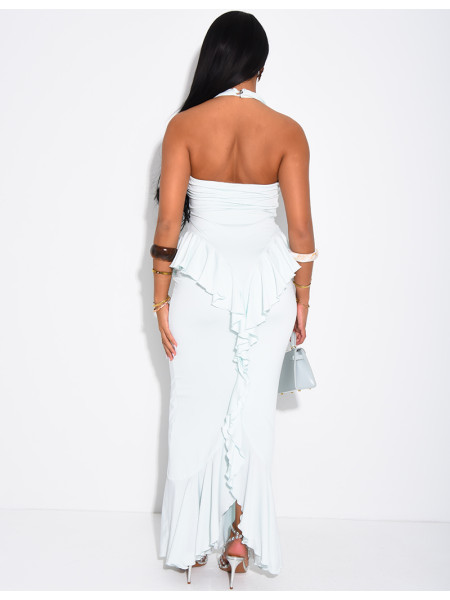 Fitted backless dress with ruffles