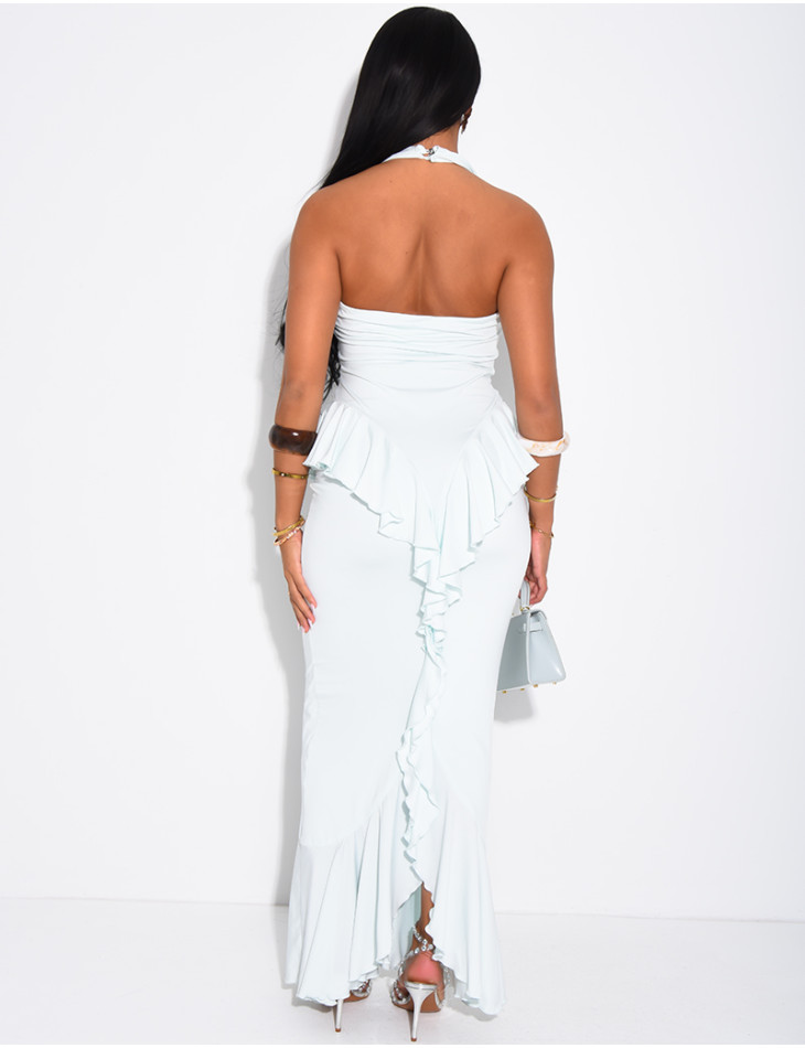 Fitted backless dress with ruffles
