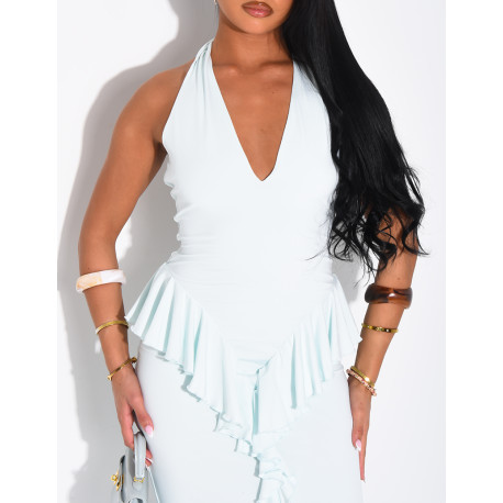 Fitted backless dress with ruffles