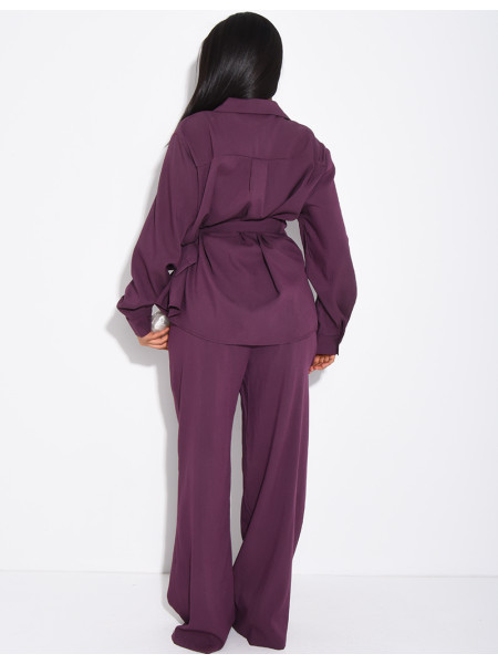 Tie-front blouse and straight-leg linen-effect trousers set