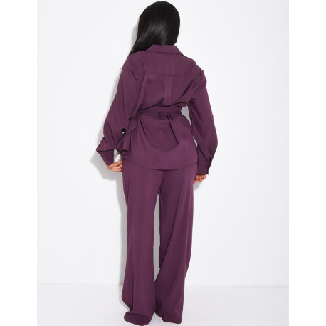 Tie-front blouse and straight-leg linen-effect trousers set