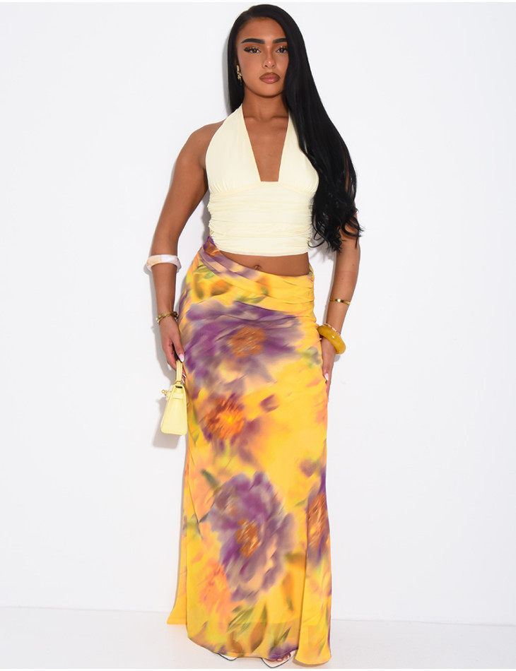 Long openwork dress with a backless top and long skirt